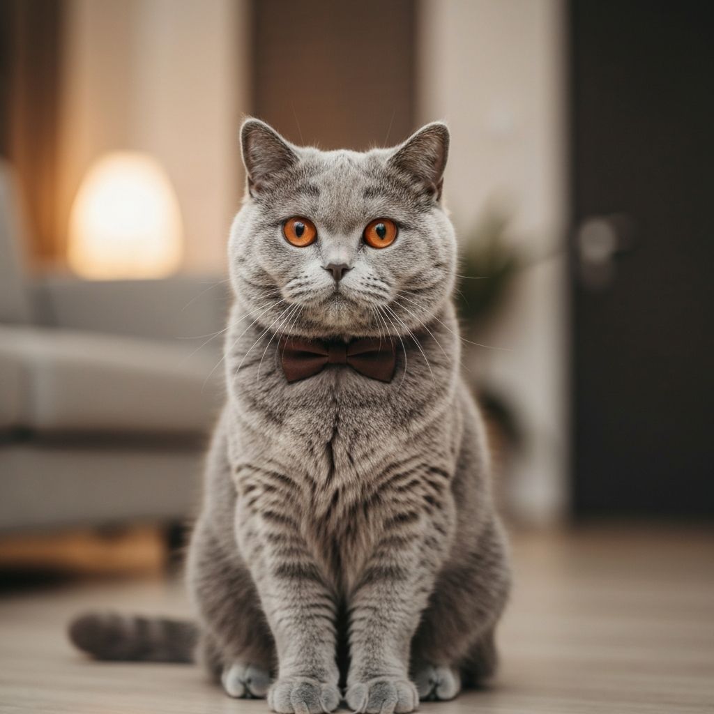 A beautiful gray cat relaxing at home